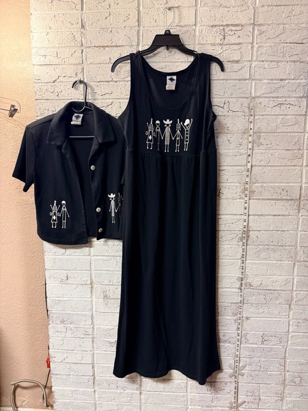 California Concepts Dress & Jacket Set Black Stick Figure Print Size 14 Vintage